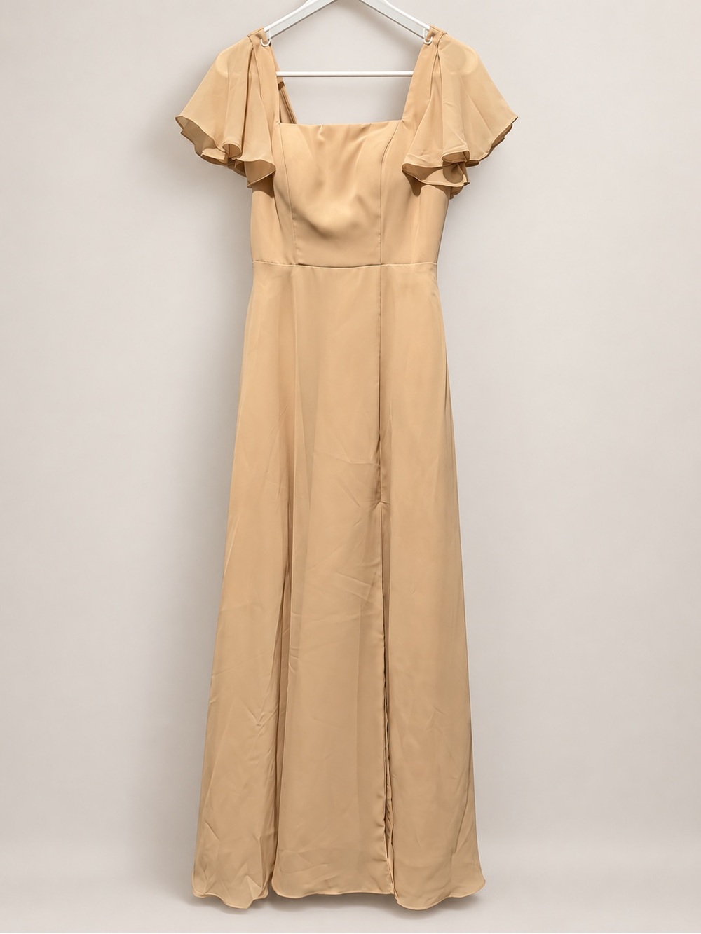 Elegant Beige Maxi Dress with Flutter Sleeves